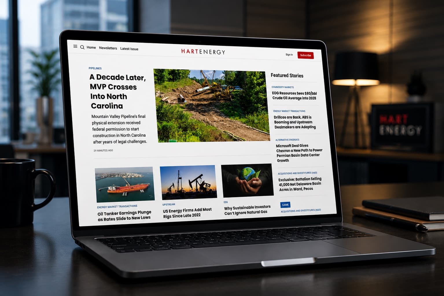 The Hart Energy homepage on a laptop